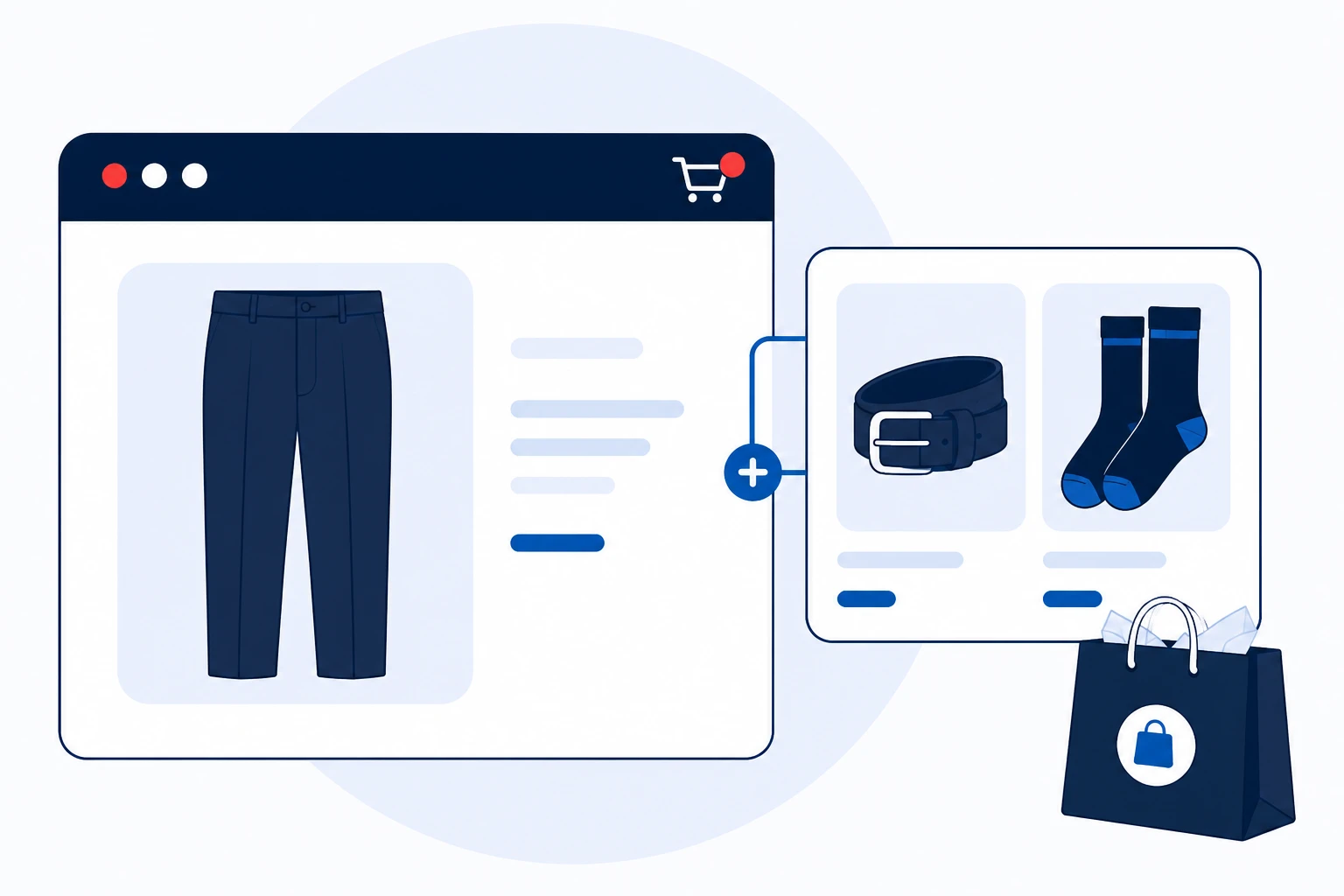 Flat illustration of automatic cross-selling in an online shop