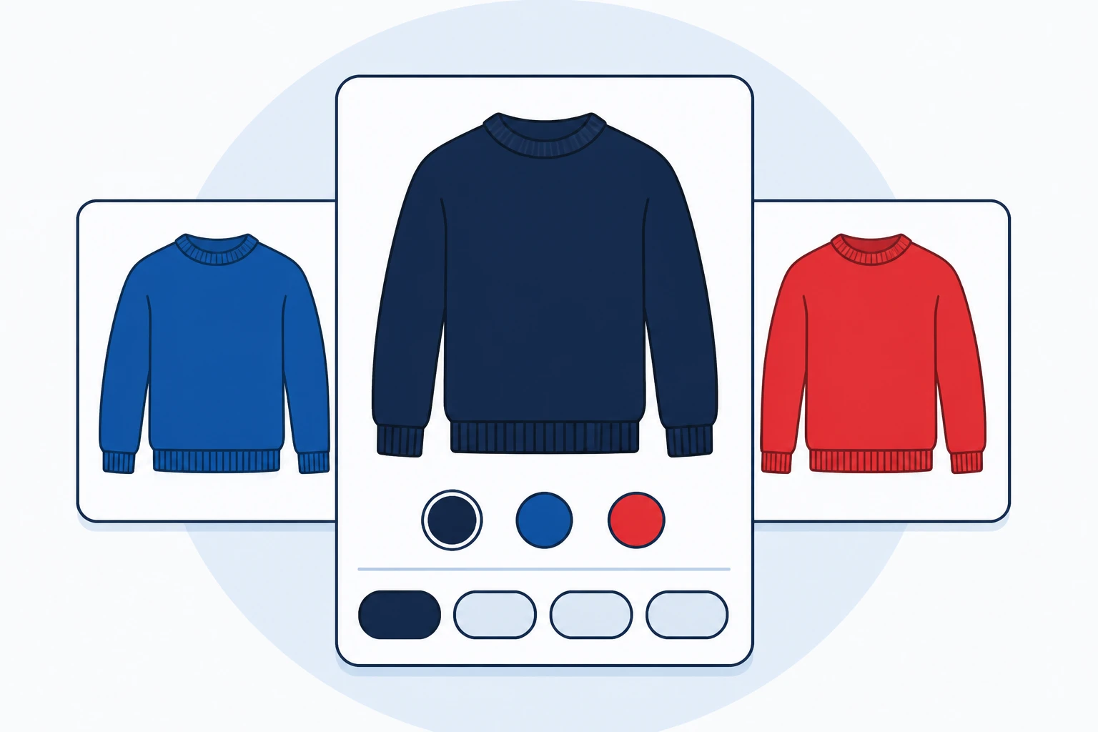 Flat illustration of product color and size variants